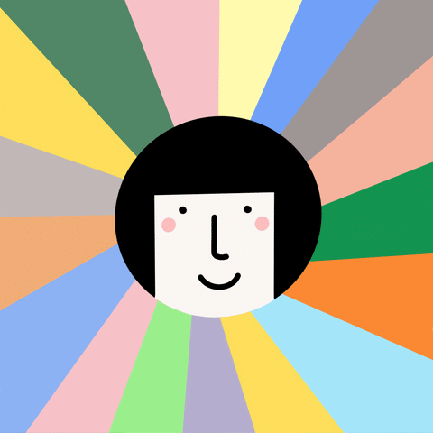 Shuh studio sale gif. Shuh girl with rainbow background and writing. 