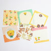 A set of cute, pastel-themed memo sheets featuring cartoon bear, bunny, and food illustrations on a clean white background.