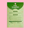 A package of Missy Minzy nail stickers shown against a solid pink background. The packaging is light green with a dark green semi-circle at the top containing the white text 'nail STICKERS'.