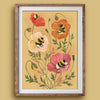 Framed artwork of flowers and bees on a beige background
