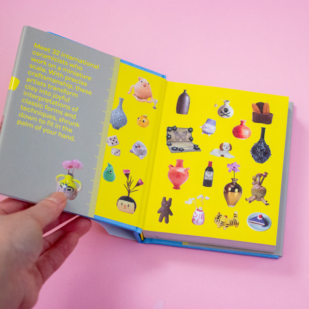 Open book with colourful illustrations on a pink background