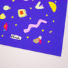 Colourful abstract shapes on a purple background with 'shuh' logo.