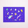 Colourful abstract shapes on a purple background with 'shuh' branding.