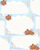 Blue and white message cards featuring cartoon teddy bears, stars, stars, and wings. 