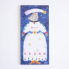A vertical hand-painted notepad featuring a whimsical illustration of a mouse dressed in a white gown with stars and dots, set against a dark blue starry night sky. The notepad is laid on a clean white background