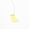 Yellow Duck-shaped pendant on a silver chain against a white background