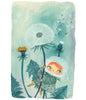 Illustration of a girl with a dandelion on a teal background