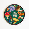 Circular patch with illustrations of mushrooms and the text 'Fungi Fan' on a green background.
