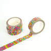 Two rolls of colorful floral-patterned Washi tape on a white background