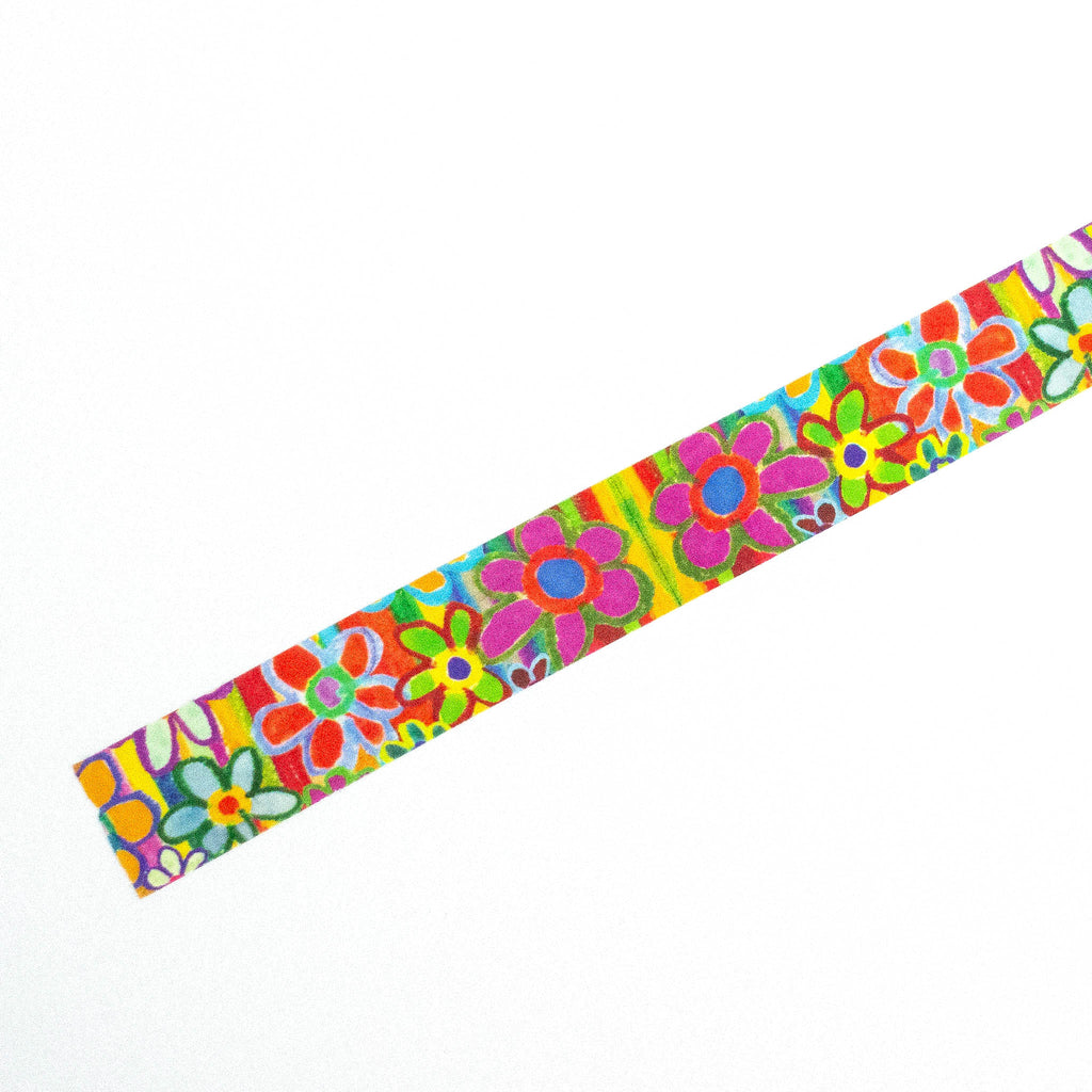 Colorful floral-patterned Washi Tape on a white background