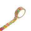 Roll of colorful floral-patterned Washi tape on a white background