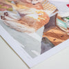 Close-up of a puzzle with a dog on a white surface