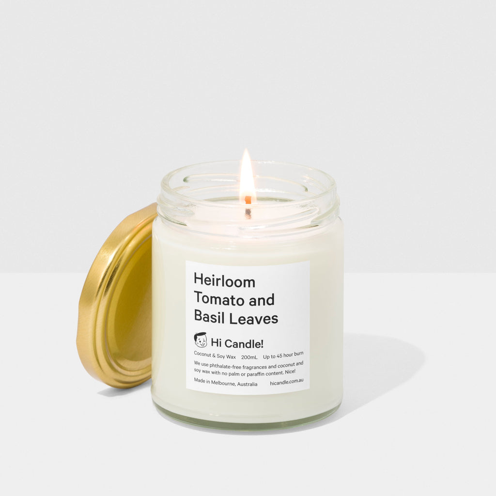 Candle in a glass jar with a label on a white background