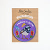 Iron-on patch with a bird design and 'I believe in fairies' text on a brown backing card, branded Anna Seed.