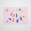 Colourful abstract shapes on a lilac background with 'shuh' branding.