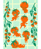 Illustrations of cartoon tomatoes with faces on a checkered background