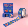 Kitchen Club washi tape with colourful fruit designs on a pink background