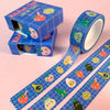 Washi tape with cute fruit designs on a pink background