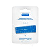 A blue and white acrylic keychain ruler on its original white cardboard packaging, branded 'minirule' by Ruby Ph.