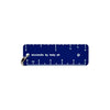 A navy blue keychain ruler with white markings and a silver metal keyring, branded 'minirule by ruby ph' on a plain white background.