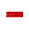 A red rectangular pocket ruler with white markings and the text 'minirule by ruby ph' on a white background, attached to a silver metal key ring.