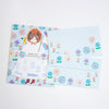 A Neko Hana letter writing set featuring a light blue envelope with a floral pattern, a matching writing sheet of a cat in a dress, all arranged on a white background.