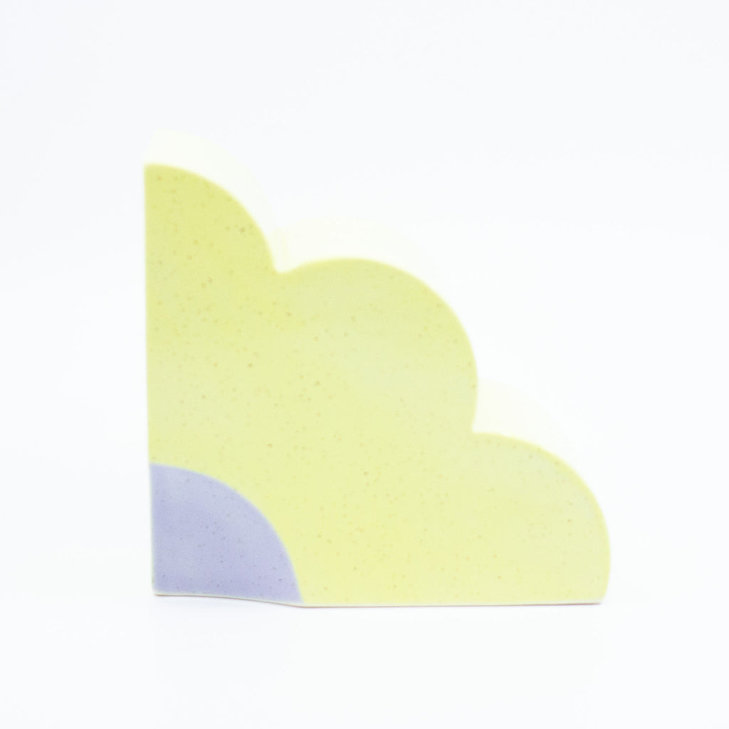 FRONT view of Pansy Bookend. Yellow colour with light purple highlight. 