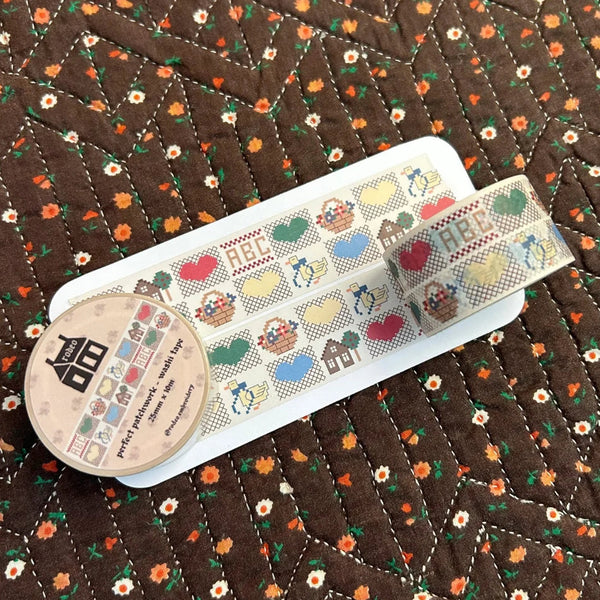 Decorative tape with pattern on a quilted fabric background