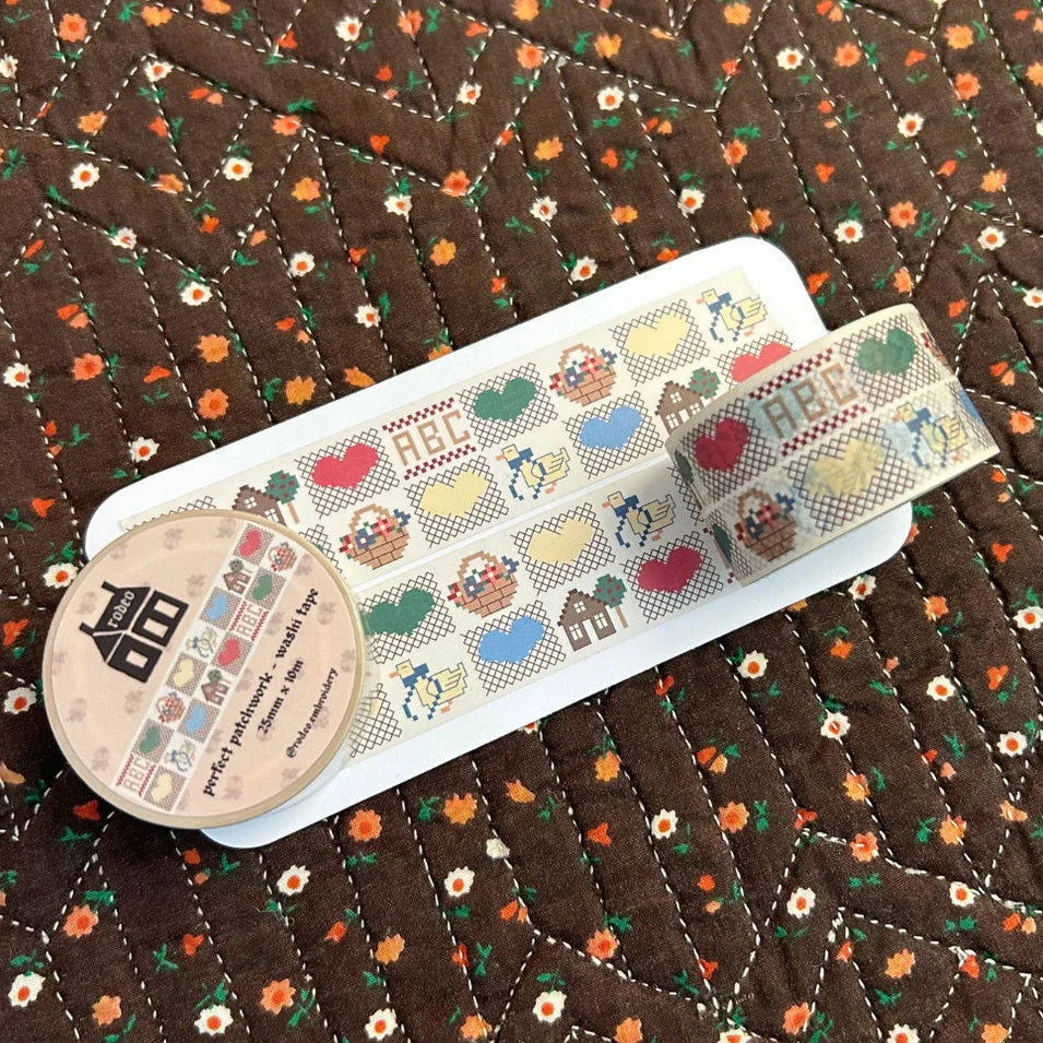 Decorative tape with pattern on a quilted fabric background