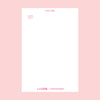 White postcard with red text on a pink background