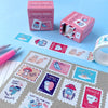 Decorative tape with cartoon designs on a blue background