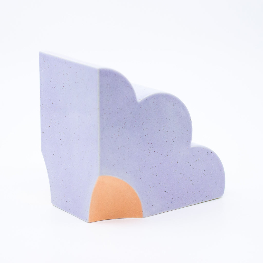 Back view of the lilac bookend with peach highlight. 