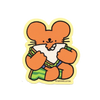 A sticker of a mouse cartoon eating a sandwich.