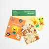 A cute sticker set from 'valo's kitchen' featuring three designs: a yellow bear lollipop, a green bear lollipop, and a sheet of cat-shaped stickers, displayed on a clean white background.
