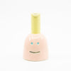 Front view of Shoyu vase. Pink colour and yellow chimney. 