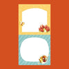 A small notepad with a cute cartoon food and animal illustration.