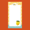 A small notepad with a cute cartoon food and animal illustration.
