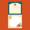 A small notepad with a cute cartoon food and animal illustration.