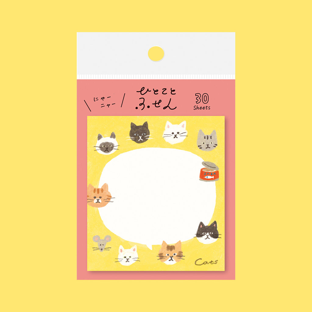 Sticky note with cat illustrations on a yellow background