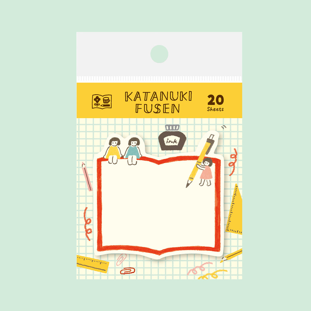 Sticky note with illustrations on a light green background