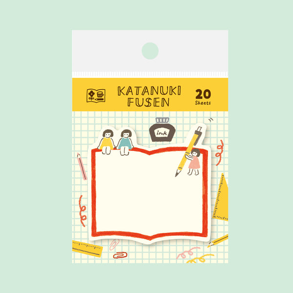 Sticky note with illustrations on a light green background
