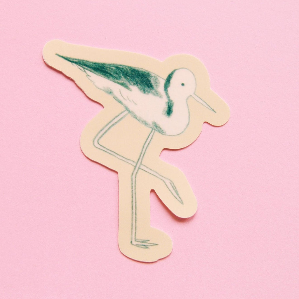 An illustrated sticker of a stilt with a beige outline against a pink backdrop. 