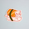 Sticker of a cat inside a sushi roll on a light grey background