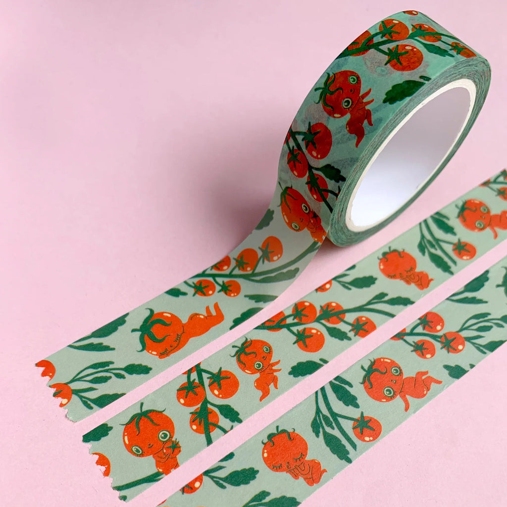 Decorative tape with tomato pattern on a pink background