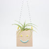 Hanging planter with a smiley face design on a white background