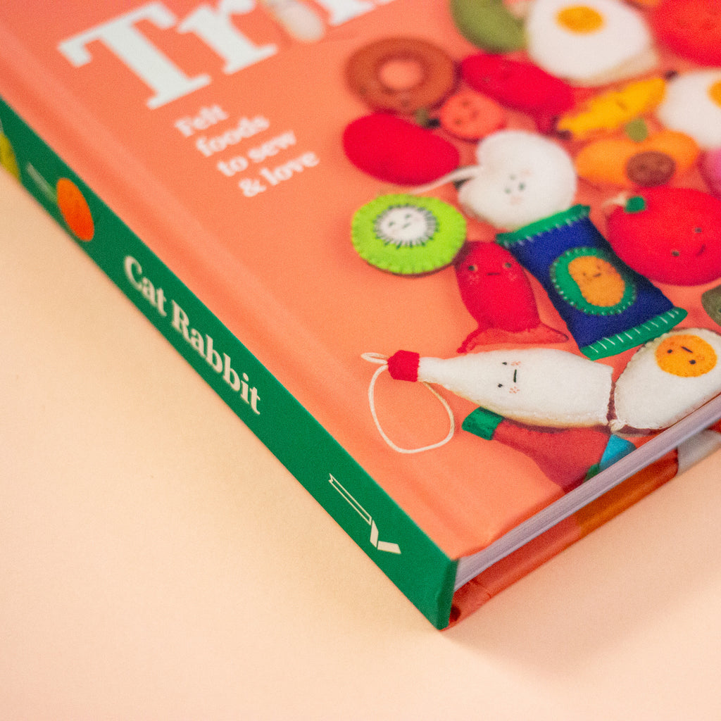Book titled 'Cat Rabbit' with colourful illustrations on a peach background