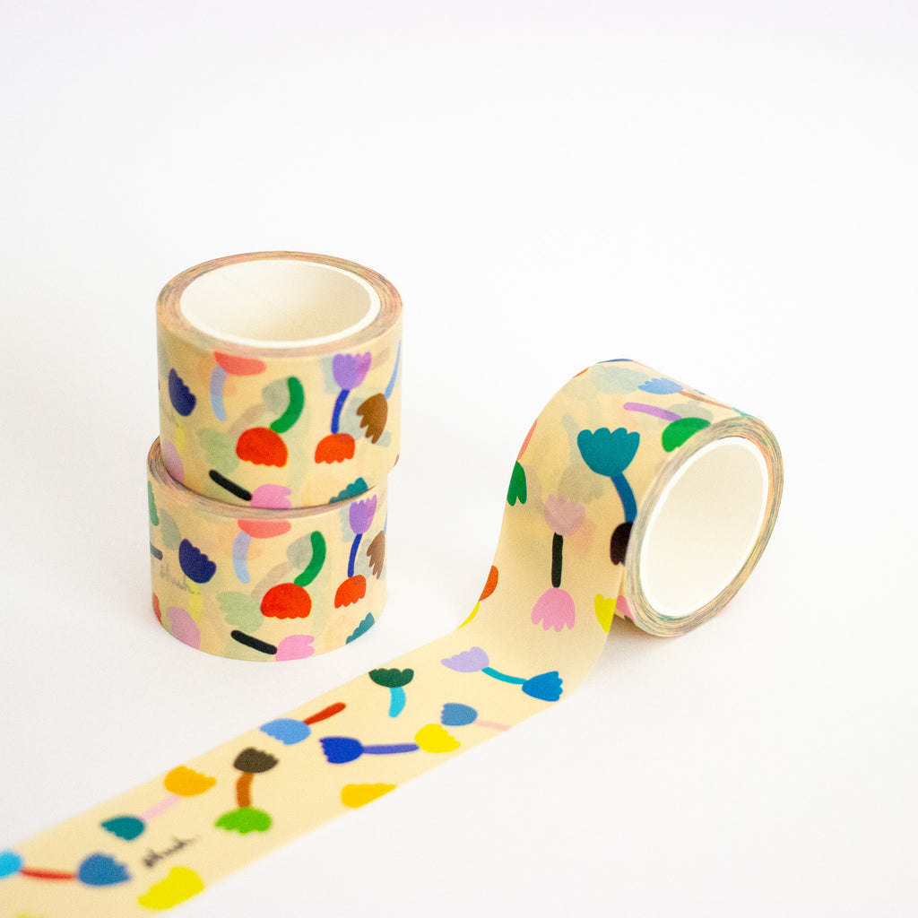 Decorative tape with colorful abstract designs on a white background