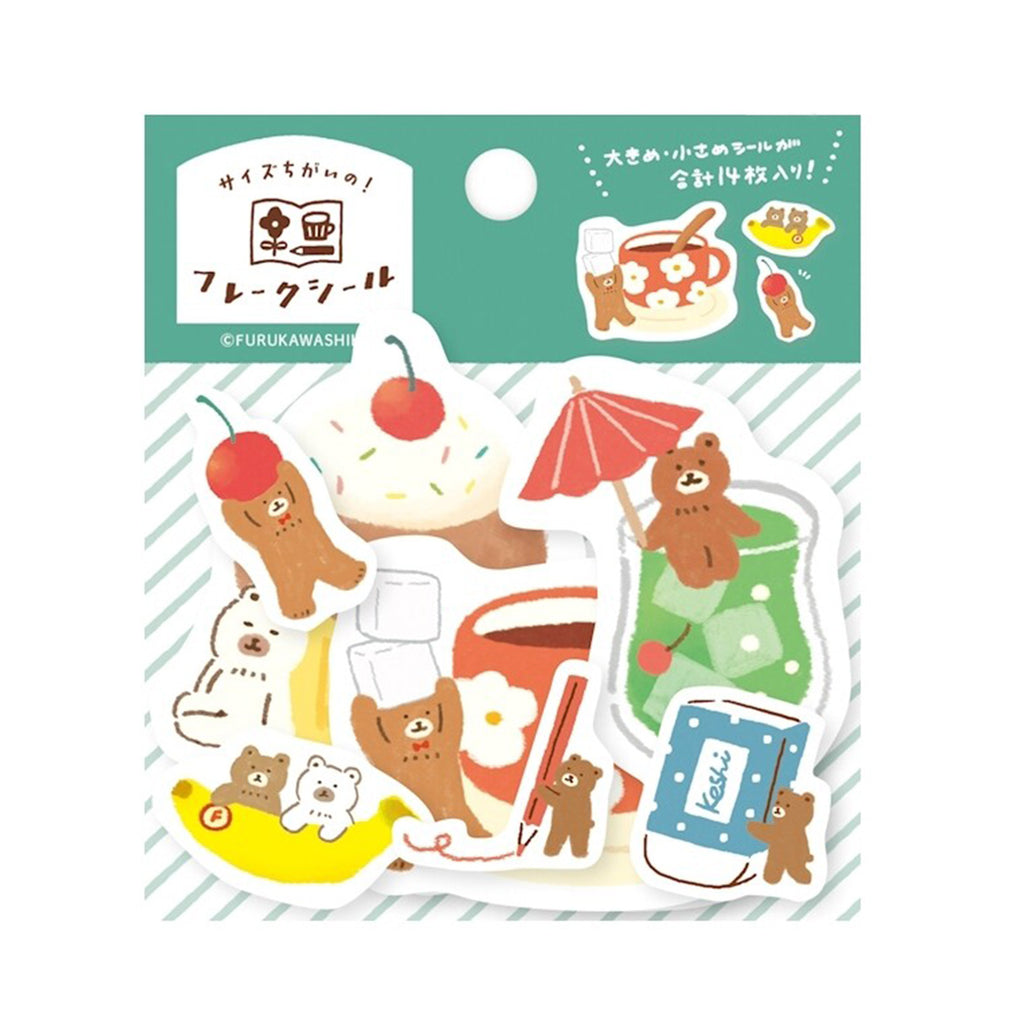 Pack of stickers with cartoon characters and items on a white background