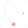 Sterling silver necklace with a hand-painted pink ceramic flower pendant, featuring black line detail, displayed on a white background.