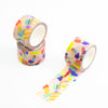 3 rolls of the Hanging Out washi tape. Multicoloured splotches on a pink background. 